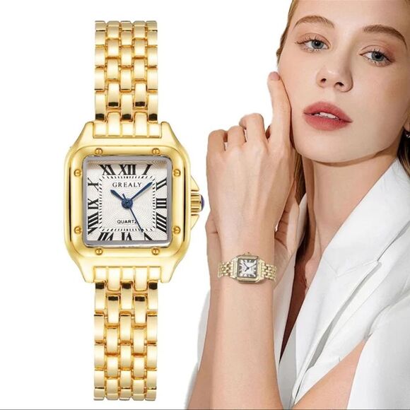 Luxury Gold Plated Square Quartz  Watch - Picture 1 of 12
